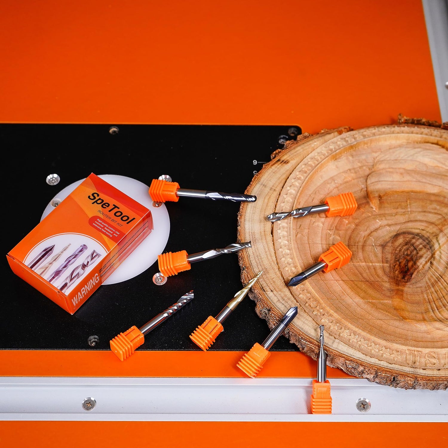 SpeTool 8Pcs Carbide CNC Router Bits Set 1/4 Inch Shank for Woodworking Detail Carving Trimming V Groove Engraving Slotting Mortise SpeTool