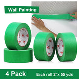 BOMEI PACK Green Painters Tape 2 inch Wide, Medium Adhesive Green Masking Tape 2 inch x 55 Yards (220 Total Yards) 4 Rolls, Residue-Free Wall Trim BOMEI PACK