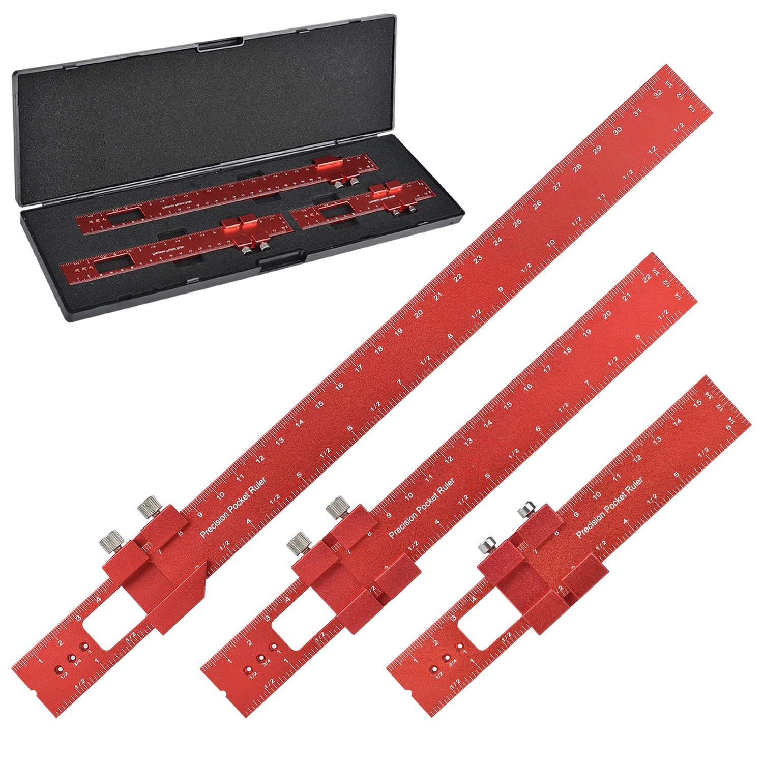 Woodworking Ruler Precision Pocket Rule - BOXmime 12, 8, 6 Inch Metal Slide Stop Marking Ruler Metric Inch Measuring Wood Working Scribing Rulers - BOXmime