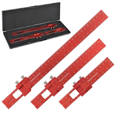 Woodworking Ruler Precision Pocket Rule - BOXmime 12, 8, 6 Inch Metal Slide Stop Marking Ruler Metric Inch Measuring Wood Working Scribing Rulers - BOXmime