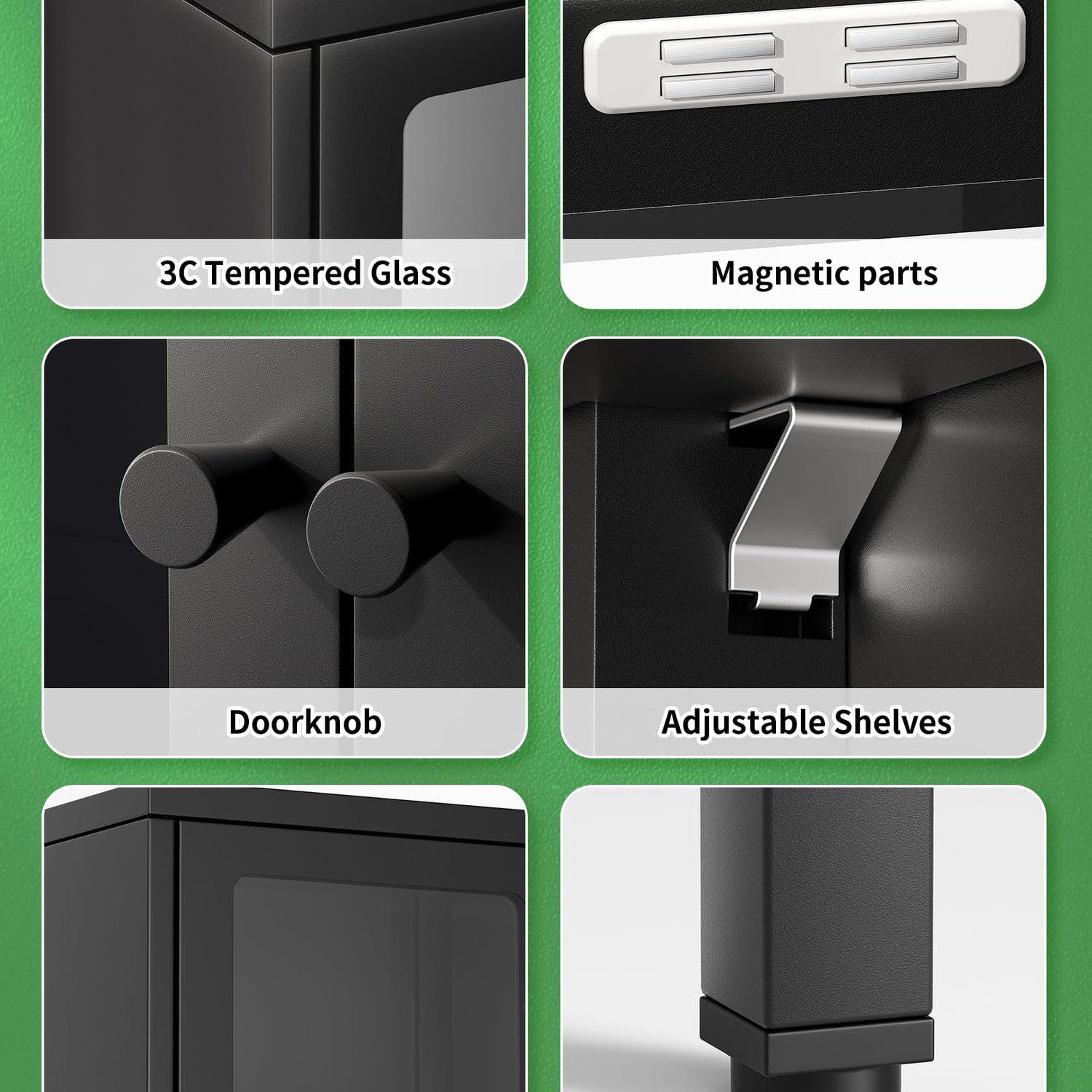 Greenvelly Black Metal Display Curio Cabinet with Glass Doors and 4 Adjustable Shelves Greenvelly