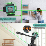 16 Lines Laser Level Self Leveling, 4x360° 4D Green Cross Line Lazer Level Tool with 2 Rechargable Batteries,Two 360° Vertical and Two 360° Catlyn