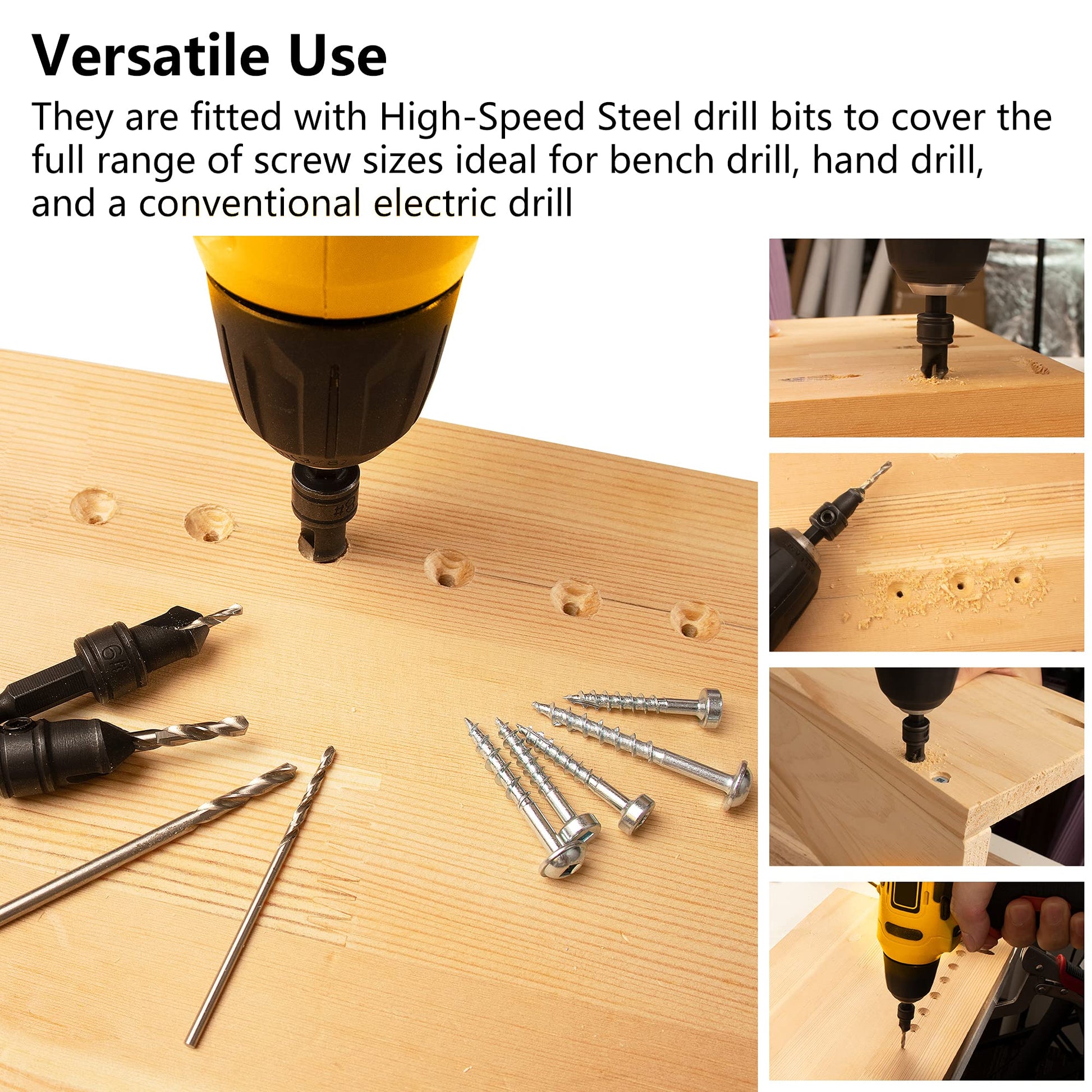 MulWark 82° Countersink Drill Bit Set incl. 5pcs Free Replaceable HSS Drill Bits for Wood｜3/8" Quick-Change -Chamfered Adjustable Drilling Tool Kit - WoodArtSupply