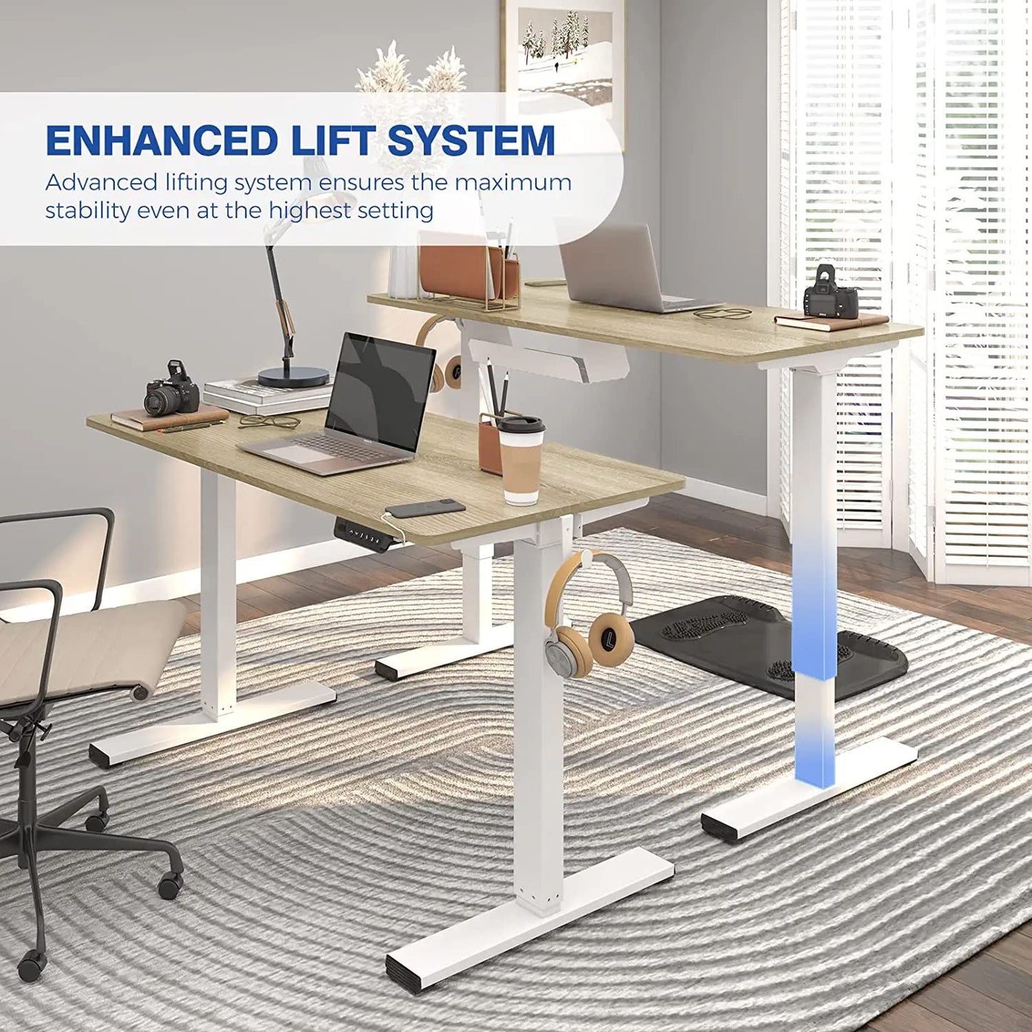 FLEXISPOT Standing Desk Quick Assembly Electric Adjustable with 48 x 24 Inches Whole-Piece Desktop Ergonomic Memory Controller Stand Up Desk(White