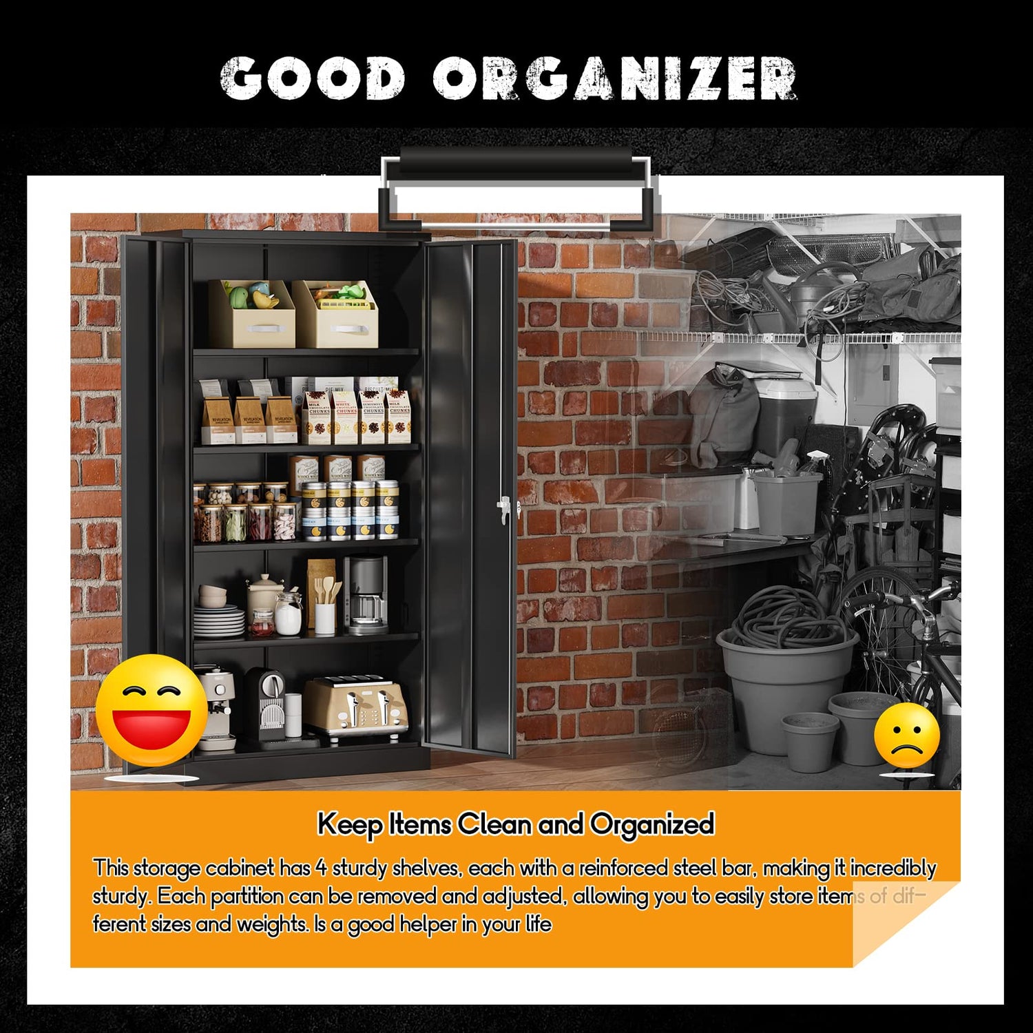 Greenvelly Metal Storage Cabinets 72” Black Garage Steel Storage Cabinet with Doors and Shelves, Metal Tool Cabinet, Steel File Cabinet for Home Greenvelly