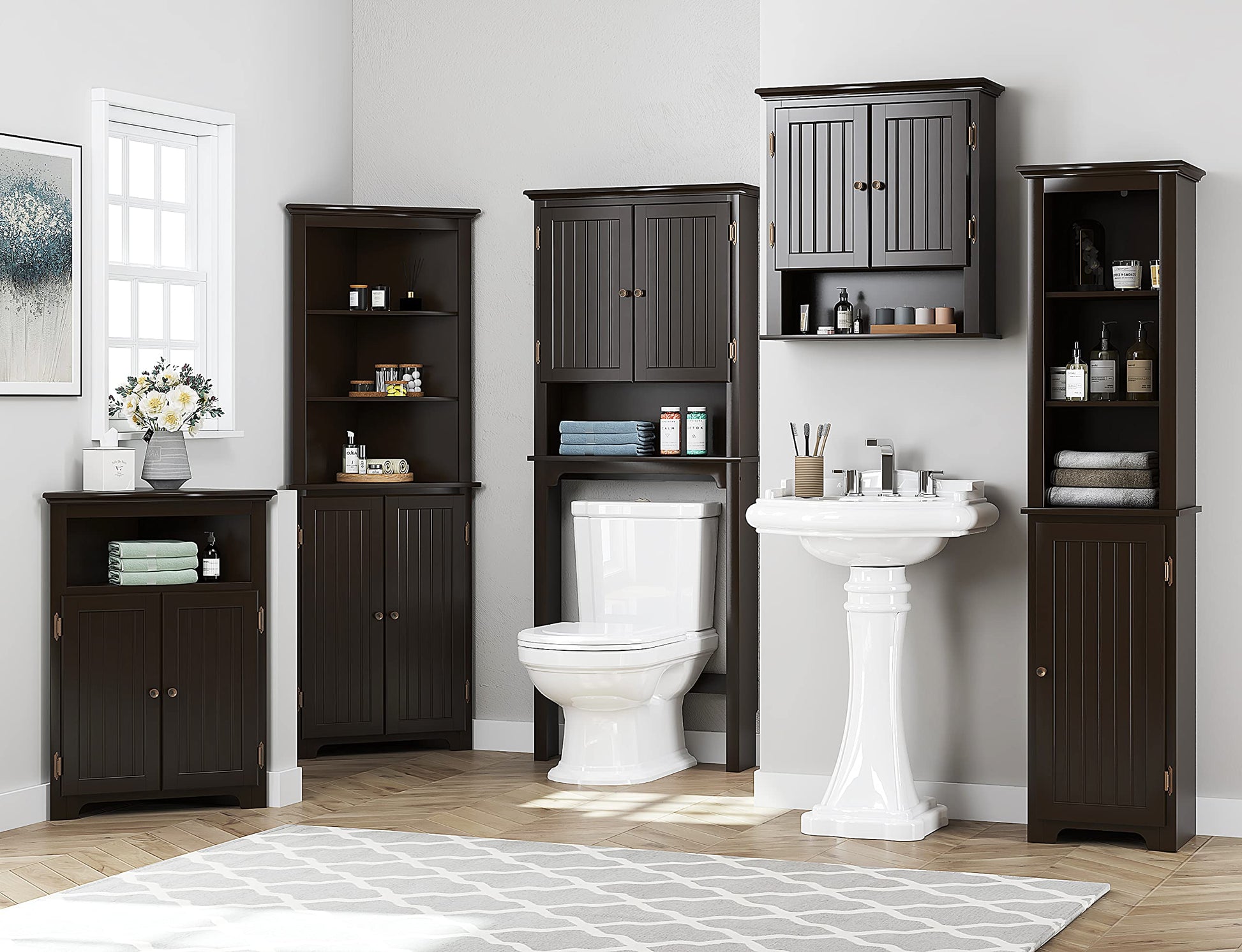 UTEX Bathroom Cabinet Wall Mounted, Wood Hanging Cabinet, Wall Cabinets with Doors and Shelves Over The Toilet for Bathroom,Espresso - WoodArtSupply