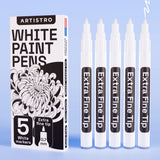 ARTISTRO White Paint Pen for Rock Painting, Stone, Ceramic, Glass, Wood, Tire, Fabric, Metal, Canvas. Set of 5 Acrylic Paint White Marker Water-based ARTISTRO