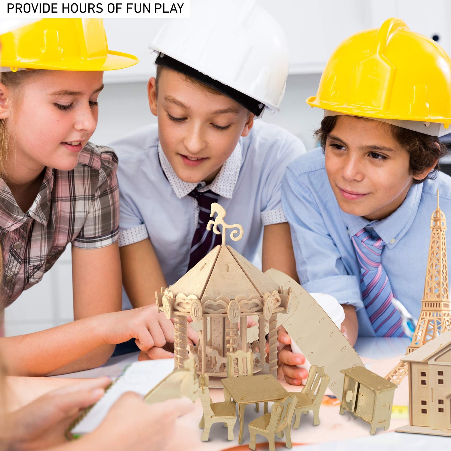 Puzzled 3D Puzzle Dining Room Dollhouse Set Wood Craft Construction Model Kit, Fun & Educational DIY Wooden Toy Assemble Model Unfinished Crafting Puzzled