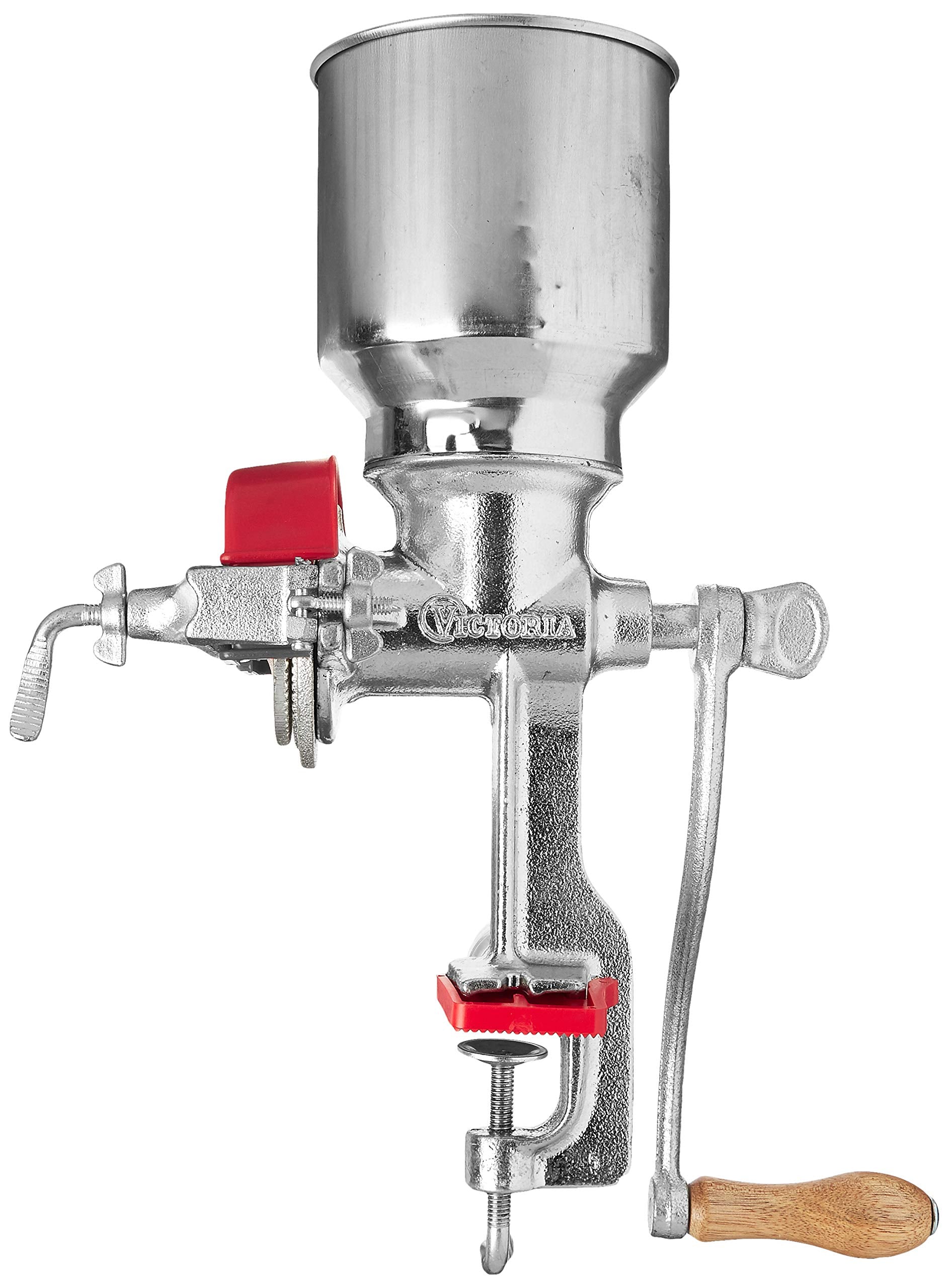 Victoria Manual High-Hopper Grain Grinder, Made in Colombia, Silver - WoodArtSupply