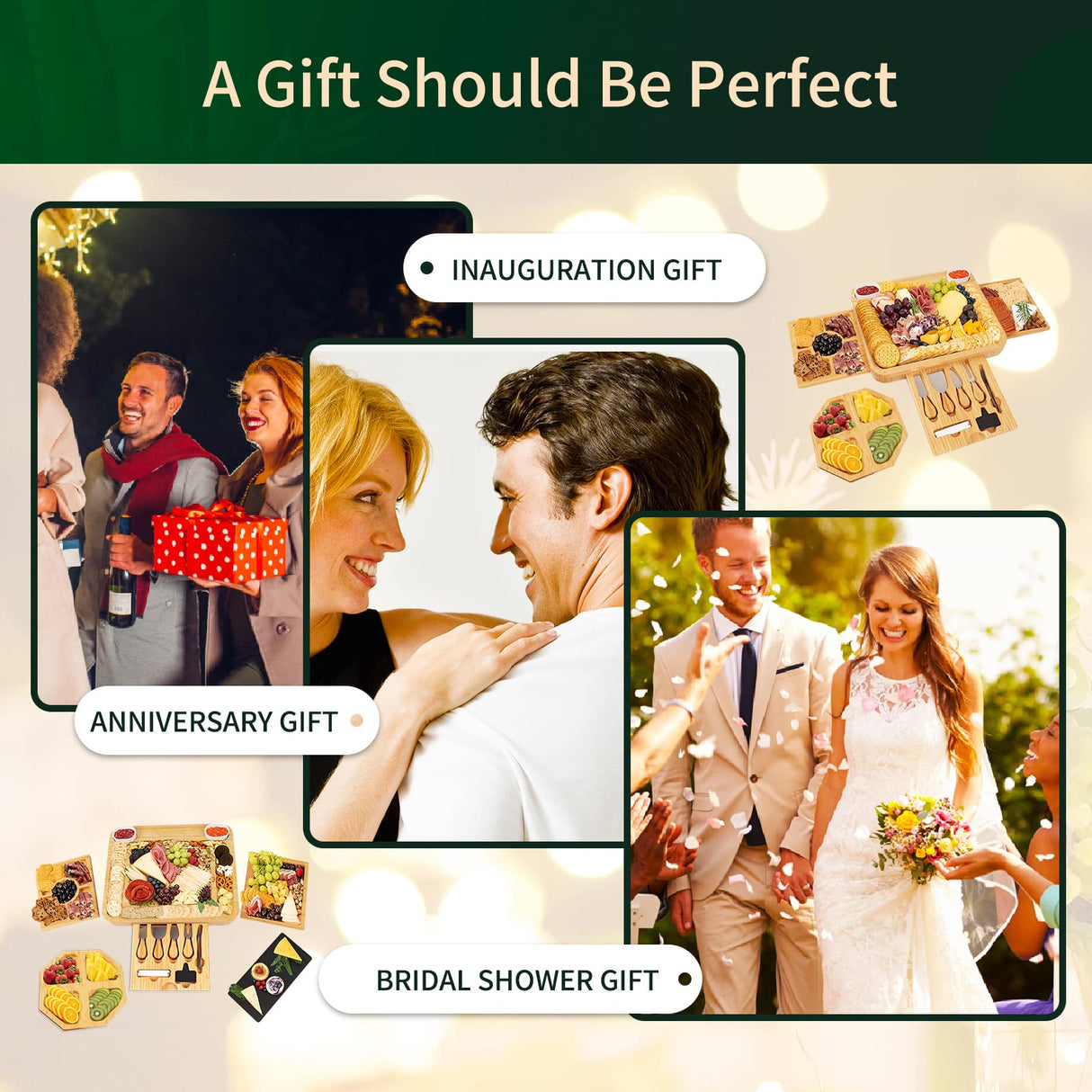 Large Charcuterie Cheese Board and Knife Set, 3 Drawers Kitchen Charcuterie Platter & Large Serving Tray - House Warming, Anniversary Wedding Gifts YZS Housm