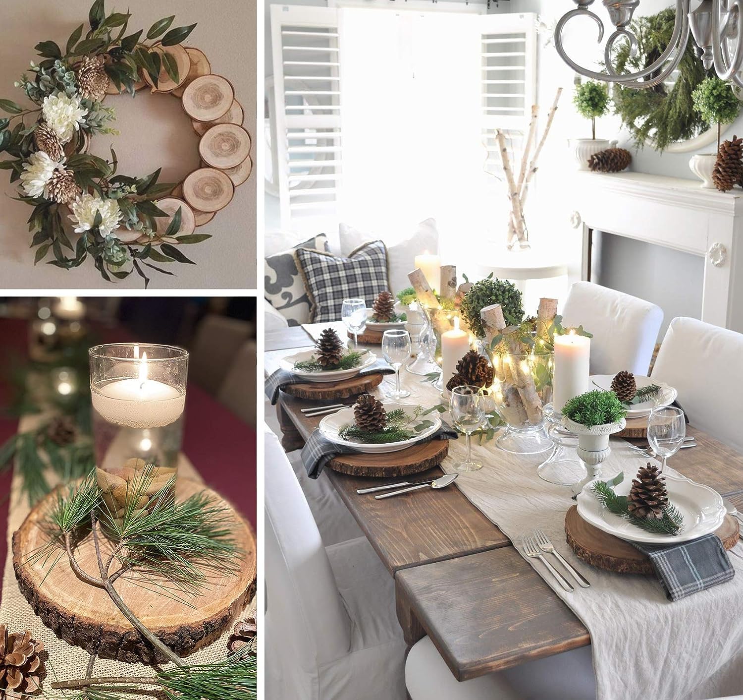 Unfinished Wood Slices for centerpieces 18 PCS 5.1-5.5 Inch,Round Wooden Discs with Tree Bark,Wood Cookies Circles for Crafts Christmas William Craft