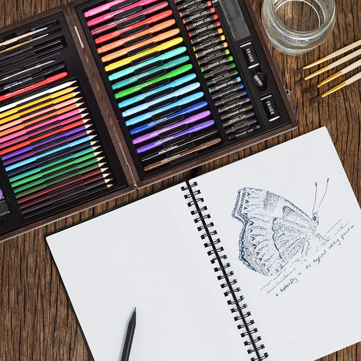 Darnassus Wood Art Set, Art Box & Drawing Kit Color Set, Art Supply Gift For 4-12 Age, Art Kit with Compact Portable Wooden Case, Kid Drawing Set w/ Darnassus
