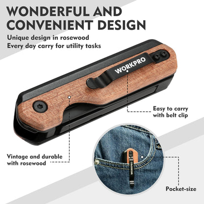 WORKPRO 2-in-1 Folding Knife/Utility Knife, Quick-Change Box Cutter with Belt Clip and Liner Lock, Extra 10 SK5 Blades Included - WoodArtSupply