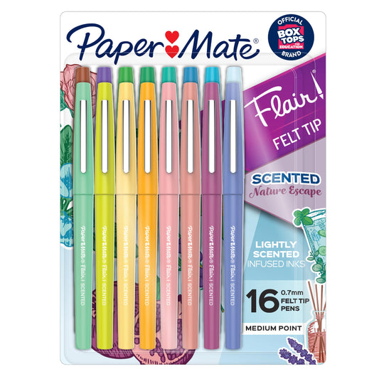 Paper Mate Flair Scented Felt Tip Pens, Assorted Nature Escape Scents and Colors, Medium Point (0.7mm), 16 Count - WoodArtSupply