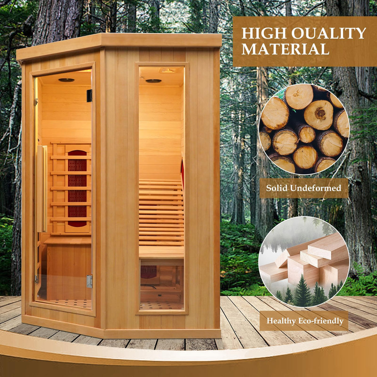 TaTalife Far Infrared Wood Sauna, 1 or 2 Person Home Canadian Hemlock Luxurious Wooden Traditional Indoor Sauna, 2300W Spa Room with Recliner, 8 TaTalife
