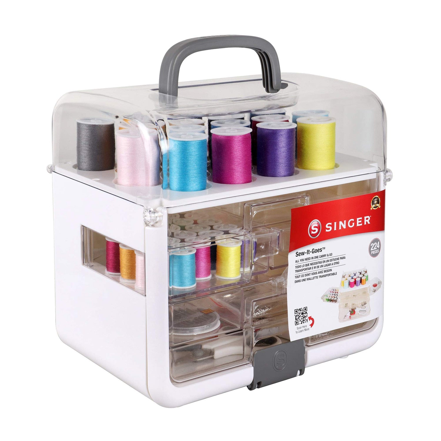 Singer Sew-It-Goes, 224 Piece - Sewing Kit & Craft Organizer - Sewing Case Storage with Machine Sewing Thread, White SINGER
