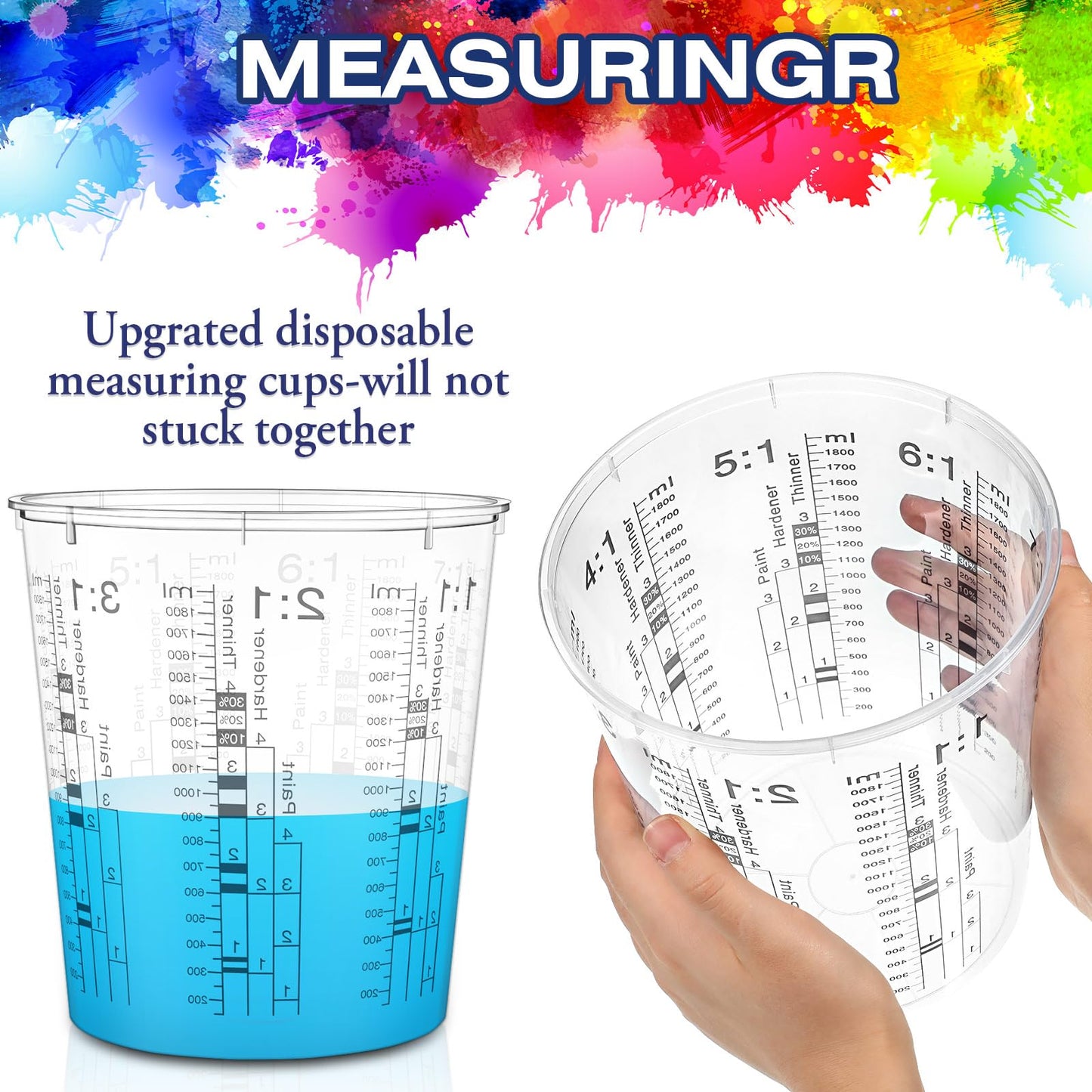 24 Pcs 64 oz 1800 ml Paint Measuring Cups Mixing Cups with Graduated and 20 Pcs Paint Mixing Sticks Plastic Disposable Resin Automotive Epoxy Mixing - WoodArtSupply