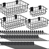 Yaocom 94 Pcs Slatwall Accessory 4 Metal Slatwall Baskets 90 Slatwall Hooks 4'' 6'' 8'' Slat Wall Hooks Hanging Storage Baskets for Shops Rooms Yaocom