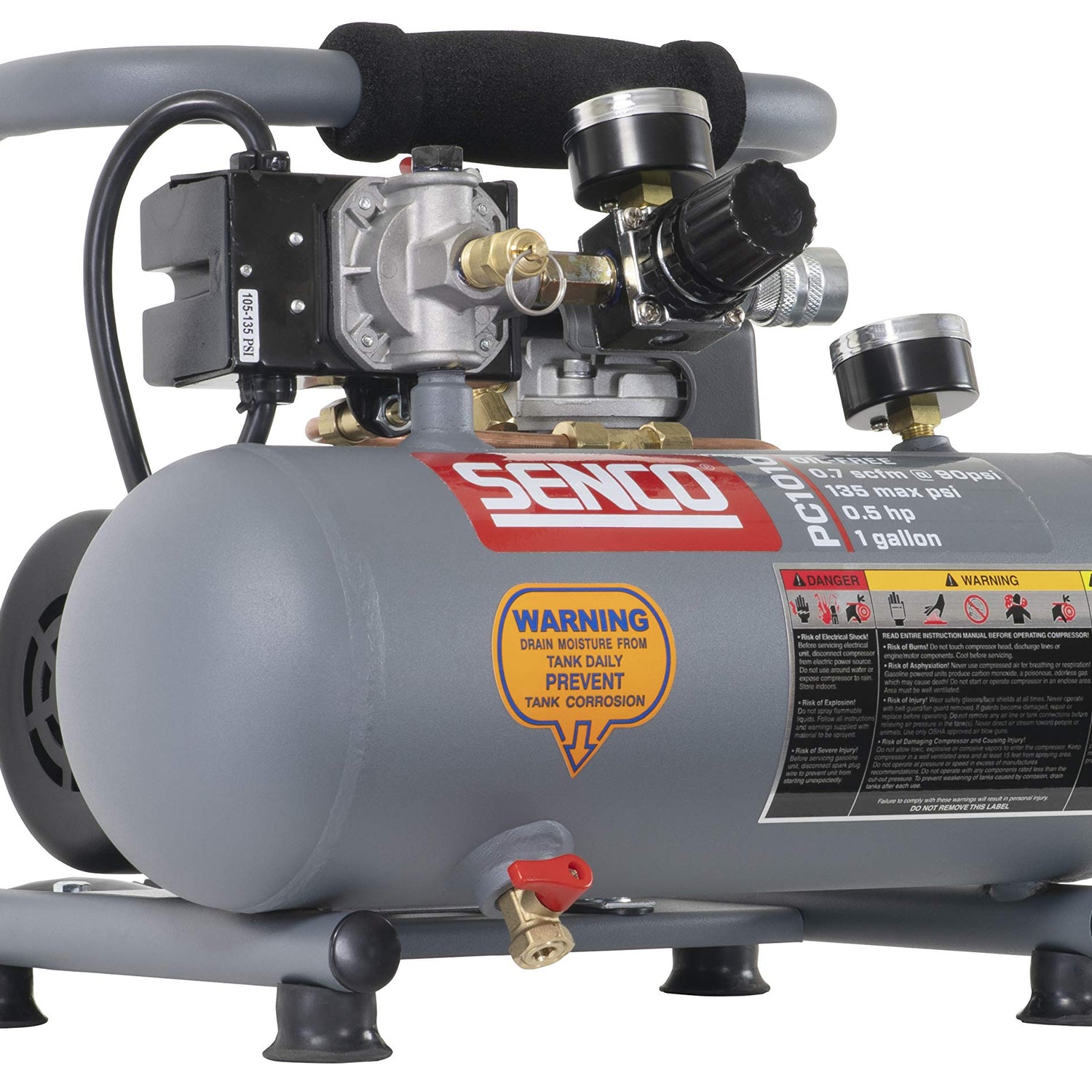 Senco PC1010 1/2- Horsepower 1-Gallon Matte Finish and Trim Portable Hot Dog Air Compressor, Gray/Red Senco
