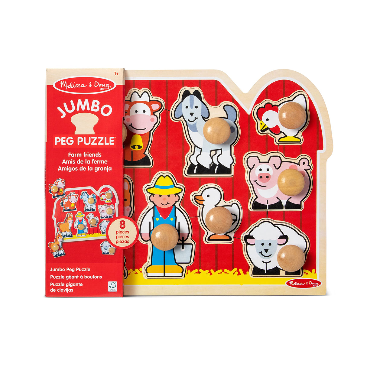 Melissa & Doug Farm Animals Jumbo Knob Wooden Puzzle - Wooden Peg Chunky Baby Puzzle, Preschoool Learning, Knob Puzzle Board For Toddlers Ages 1+ Melissa & Doug