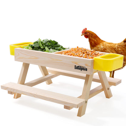 Boulphia Chicken Feeders and Waterers, Chicken Feeder No Waste Kit with Chicken Picnic Table and 2 Chicken Water Feeder, Handmade Wooden Chicken - WoodArtSupply