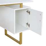 Techni Mobili Storage Drawers and Cabinet 51.25” W-Modern Office Large Floating Desktop Surface Desk, White/Gold Techni Mobili