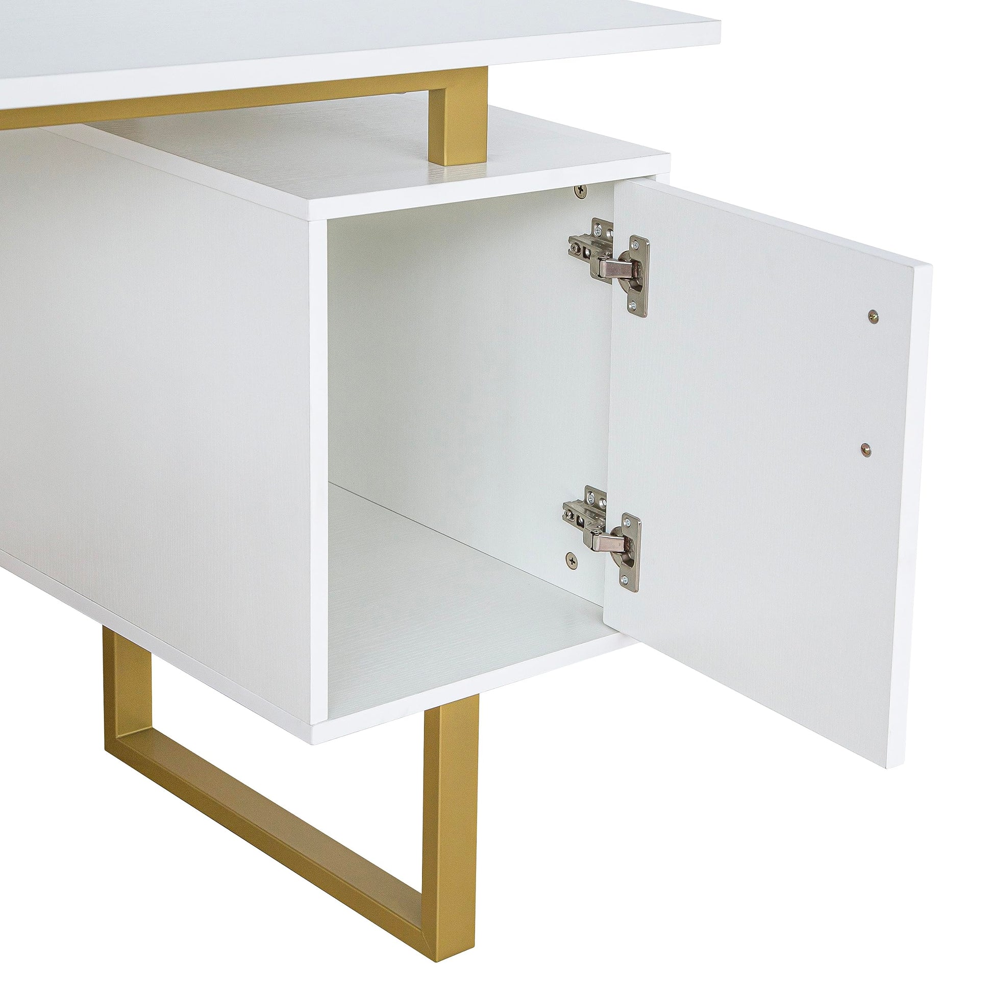 Techni Mobili Storage Drawers and Cabinet 51.25” W-Modern Office Large Floating Desktop Surface Desk, White/Gold - WoodArtSupply