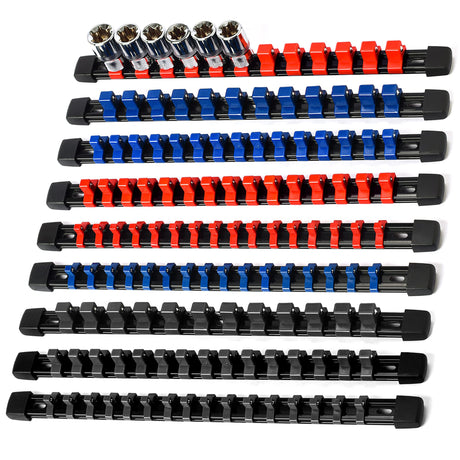 Reniteco Socket Organizer Drive ABS Tools-Socket Holder, Premium Quality 9 Pieces Holders Kit 1/4-Inch x 48 Clips, 3/8-Inch x 45 Clips, 1/2-Inch x 36 Reniteco