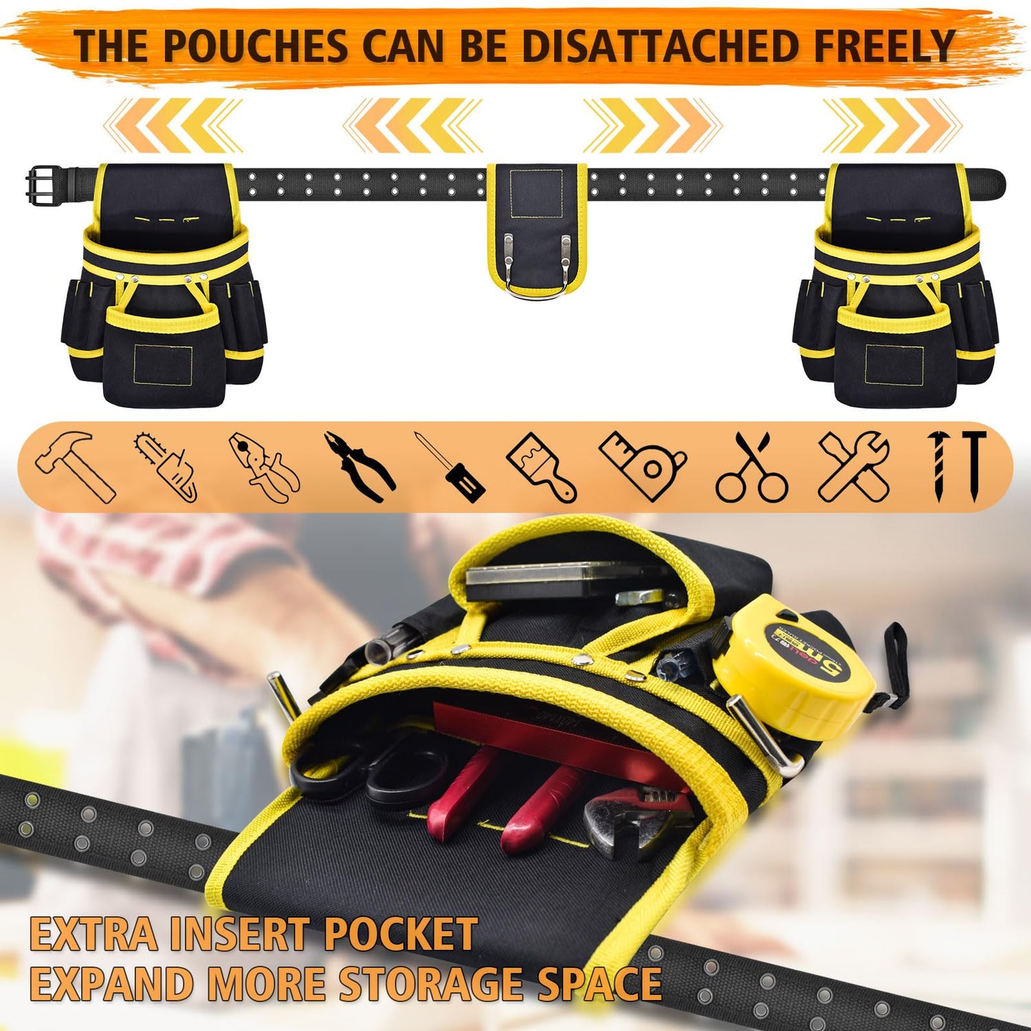 Tool Belt, Magnetic Tool Pouch with 26 Pockets for Men Heavy Duty Tool Pouch Bag, Detachable Tool Bags for Carpenter Electrician Construction Utility XonyiCos