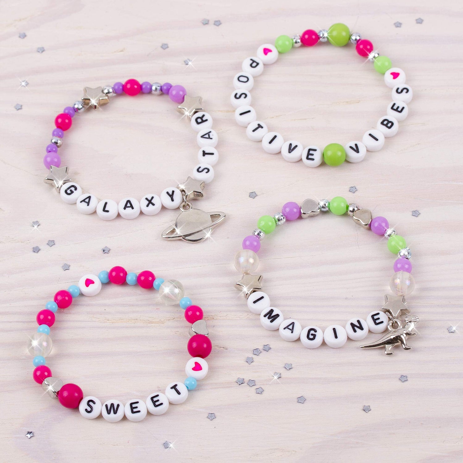 Make It Real: Block ‘N Rock Bracelets Kit - Create 4 Unique Letter Charm Bracelets, 147 Pieces, Includes Play Tray, All-in-One, DIY Bead Jewelry Kit, Make It Real