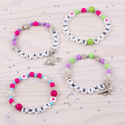 Make It Real: Block ‘N Rock Bracelets Kit - Create 4 Unique Letter Charm Bracelets, 147 Pieces, Includes Play Tray, All-in-One, DIY Bead Jewelry Kit, - WoodArtSupply