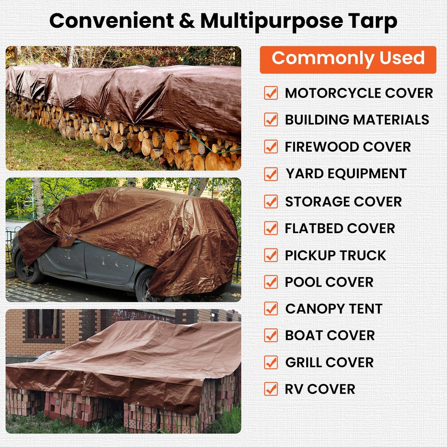 Winpull Tarp 12x20FT, 16 Mil Heavy Duty Large Tarps, Waterproof Tarp with Brass Grommets and Reinforced Edges, UV Resistant, Tear&Fade Resistant Poly - WoodArtSupply