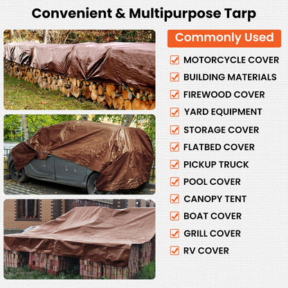 Winpull Tarp 12x20FT, 16 Mil Heavy Duty Large Tarps, Waterproof Tarp with Brass Grommets and Reinforced Edges, UV Resistant, Tear&Fade Resistant Poly - WoodArtSupply