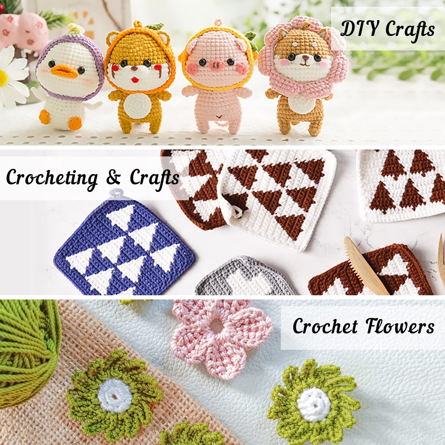 113 Piece Crochet with Yarn Set–1600 Yards Assorted Yarn 73PCS Crochet Accessories Set Including Ergonomic Hooks, Knitting Needles & More Ideal