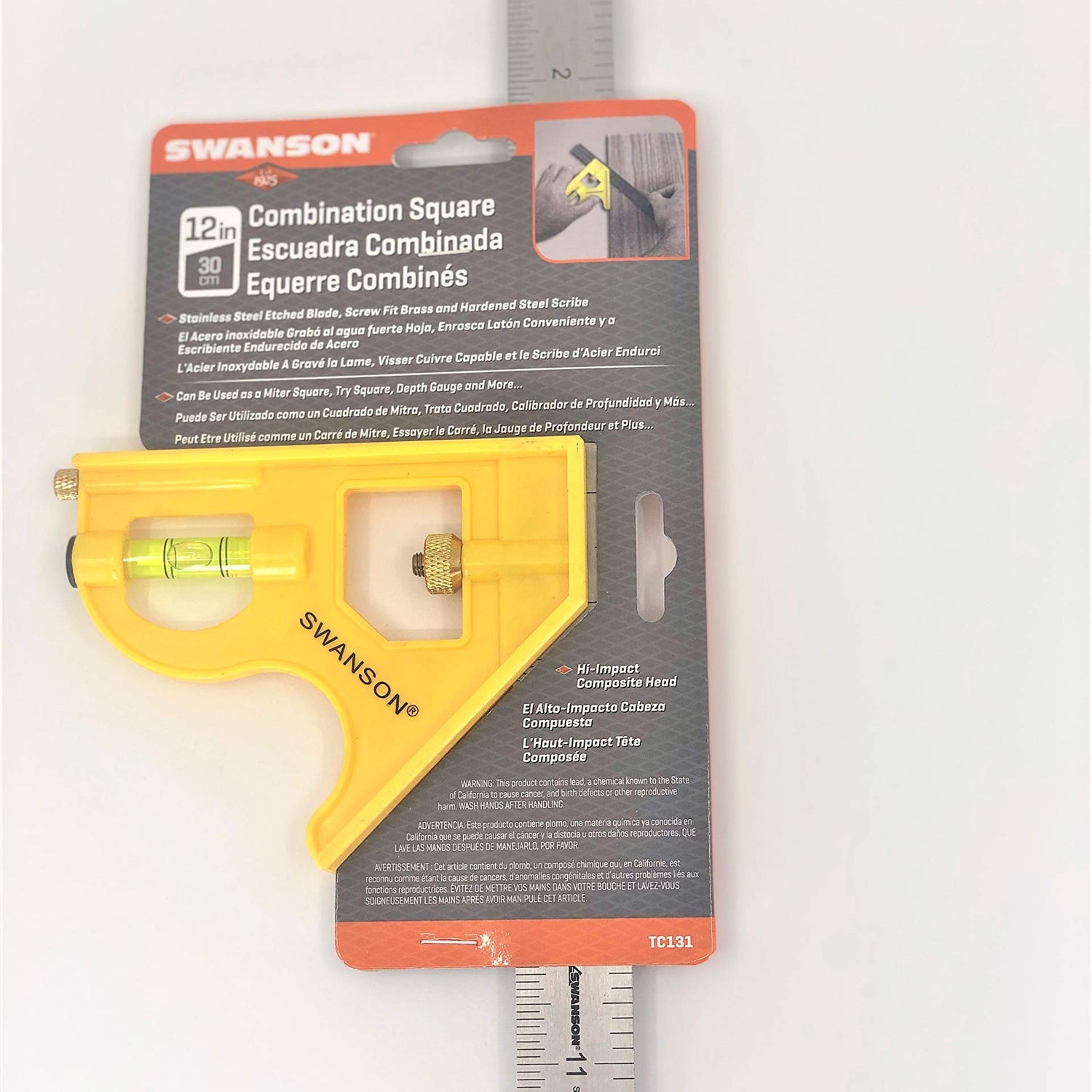Swanson Tool Co TC131 12 inch Combo Square with Stainless Steel Rule, Inches/Metric Marks, Brass Bolt and Composite Body Swanson Tool Co., Inc