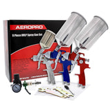 TCP Global Brand HVLP Spray Gun Set - 3 Sprayguns with Cups, Air Regulator & Maintenance Kit for All Auto Paint, Primer, Topcoat & Touch-Up, One Year TCP Global