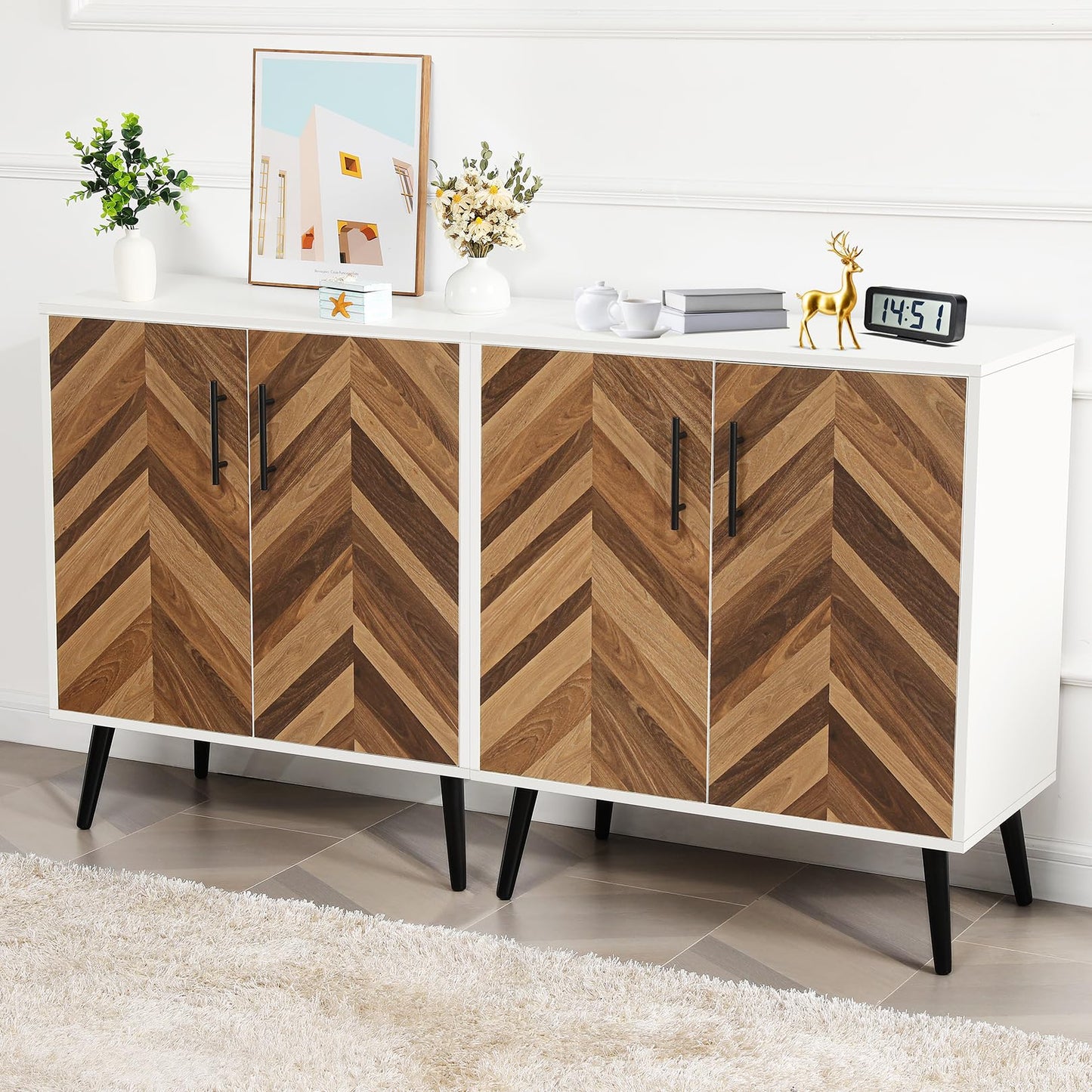 Likein Modern Storage Cabinet with 2 Doors, White Accent Cabinet with Storage, Free Standing Wooden Sideboard Buffet Cabinet with Adjustable Shelves