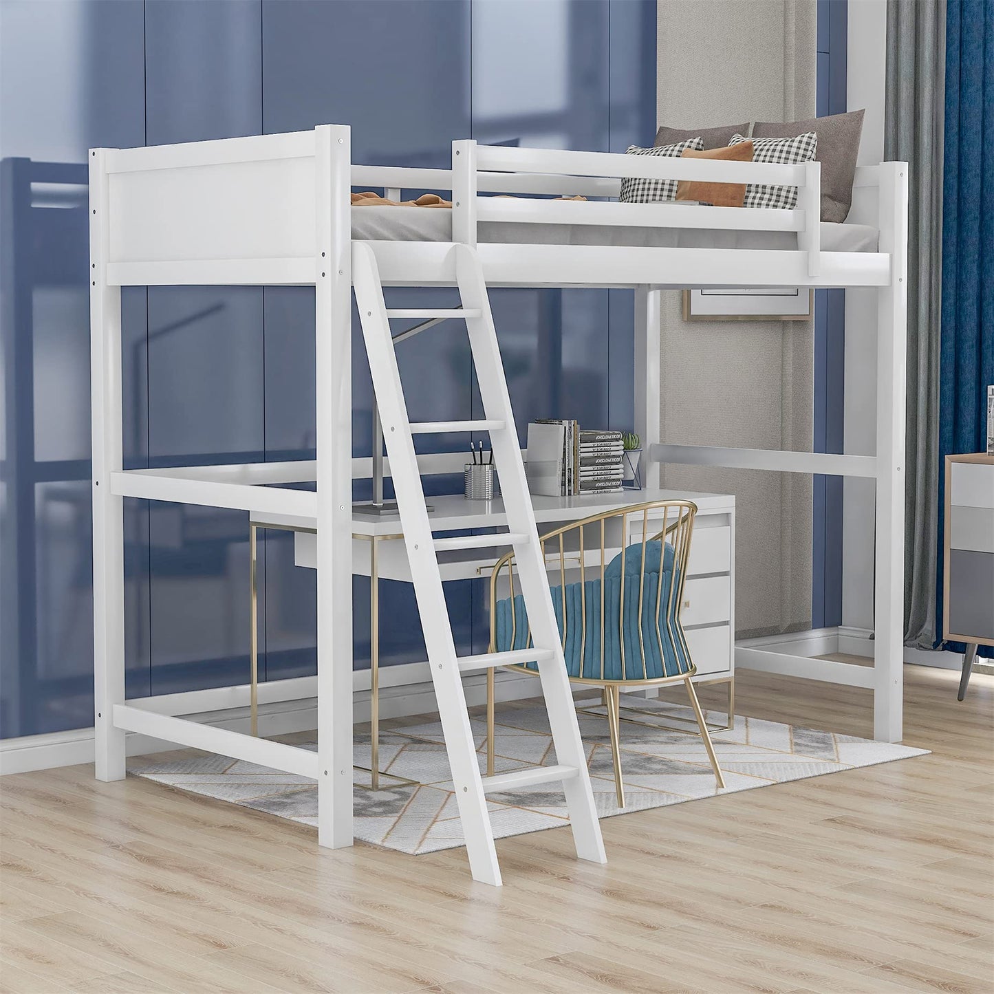 High-Quality Twin Size Wooden Loft Bed with Ladder and Safety Rail by Harper & Bright Designs - WoodArtSupply