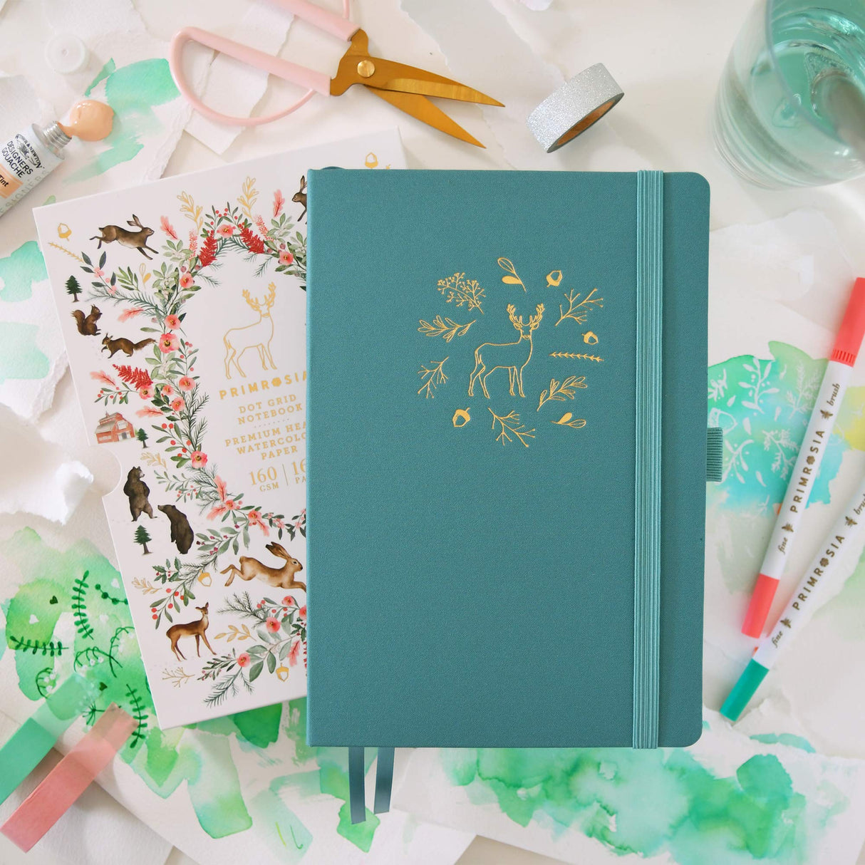 Winter Wonderland – 100 Dual Tip Markers + Winter Teal Dot Grid Journal Primrosia