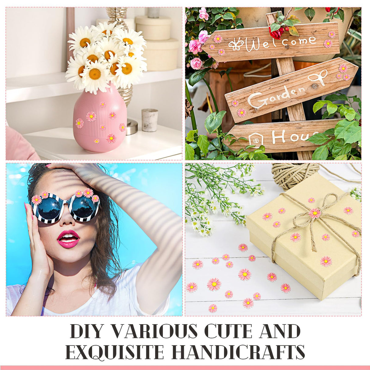 50 Pieces Flatback Resin Daisy Flowers Daisy Flower Epoxy Charms Mini Decorated Daisies Artificial with Storage Box for DIY Craft Cloth Pen Box Home Hicarer