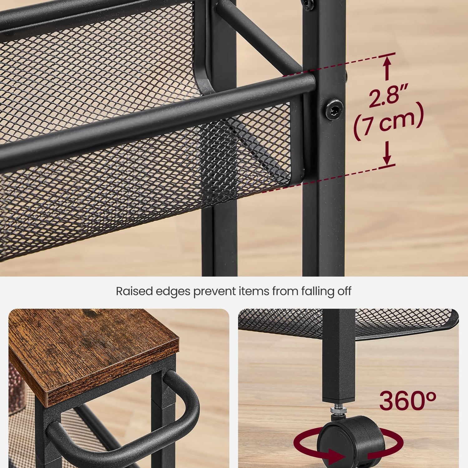 VASAGLE Slim Rolling Cart, 5-Tier Storage Cart, Narrow Cart with Handle, 5.1 Inches Deep, Metal Frame, for Kitchen, Dining Room, Living Room, Home VASAGLE