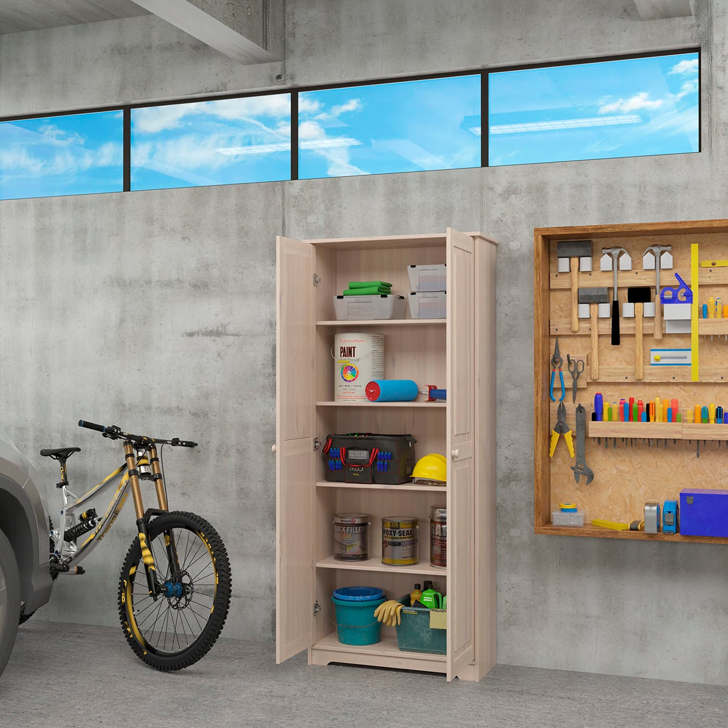 Solid Wood Unfinished Tall Pantry Cabinet with Adjustable Shelves and 2 Doors From the Tree Furniture