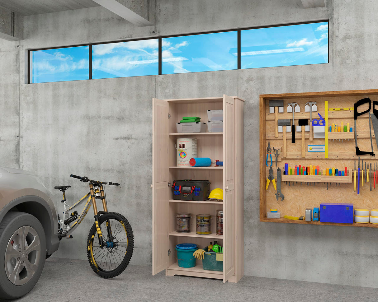 Solid Wood Unfinished Tall Pantry Cabinet with Adjustable Shelves and 2 Doors From the Tree Furniture