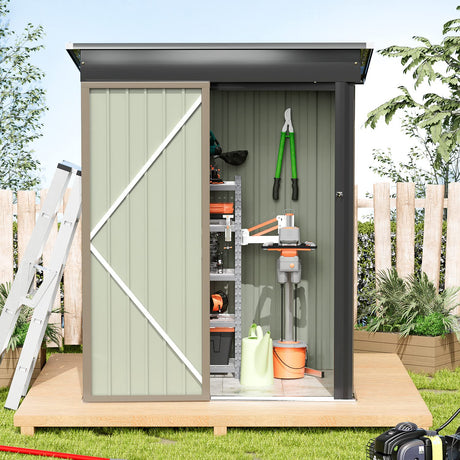 Greesum Metal Outdoor Storage Shed 5FT x 3FT, Steel Utility Tool Shed Storage House with Door & Lock, for Backyard Garden Patio Lawn (5' x 3'), Brown Greesum