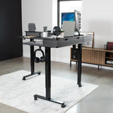 VIVO Electric 2-Tier Height Adjustable 63 x 55 inch Stand Up Corner Desk, L-Shaped Mobile Table with Memory Controller, Black Table Top, Black Frame, VIVO