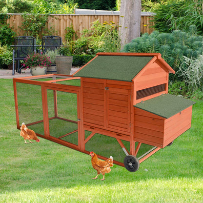 96" Deluxe Large Wooden Chicken Coop Hen House on Wheels Indoor Outdoor Rabbit Hutch Poultry Cage w/Nesting Box and Removable Tray & Ramps