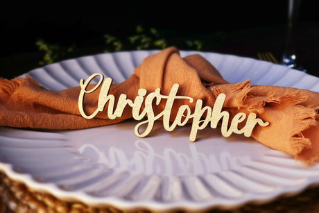 Customized Wooden Name Tags for Place Setting, Personalized Place Cards for Weddings, Bridal Showers and Events, Cursive Laser Cut Seating Cards Generic