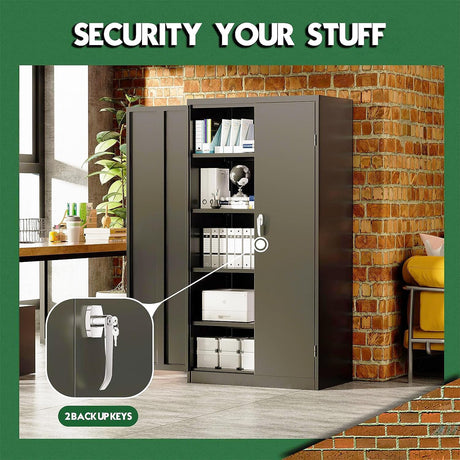 Greenvelly Metal Cabinet, 72” Black Tool Steel Locking Cabinet with Doors and 4 Shelves, Tall Cabinets for Garage Storage Systems Lockable File Greenvelly