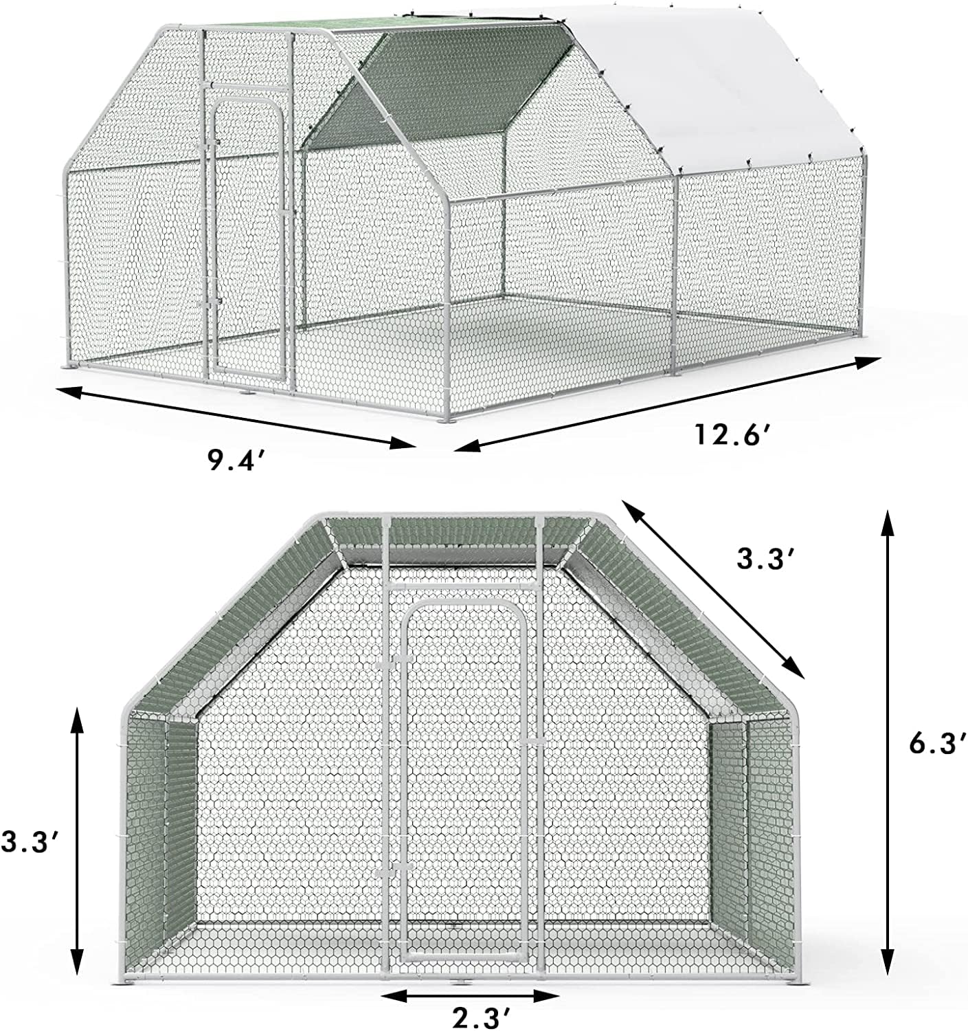 LEMBERI Large Metal Chicken Runs for Yard,Flat-roof Walk in Chicken coop cage for Outside,Galvanized Rabbits Duck and coops,Chicken Pen with - WoodArtSupply