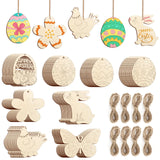 80PCS Wooden Easter Ornaments to Paint, 8 Styles DIY Blank Unfinished Wood Cutouts Ornament for Crafts Hanging Decorations, Egg Rabbit Bunny Sophena